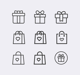 Gift box or present line icon set