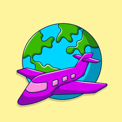 Doodle Airplane and earth or globe Illustration with Colored hand drawn doodle style