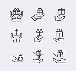 Gift box or present line icon set