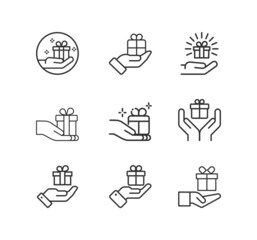 Gift box or present line icon set