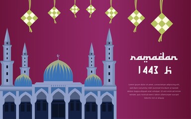 Background banner modern ramadan mosque silhouette with the diamond rice