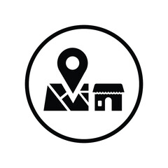 Shop location icon. Black vector illustration.