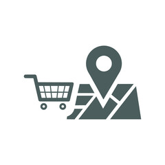 Map, Store location icon. Gray vector graphics.