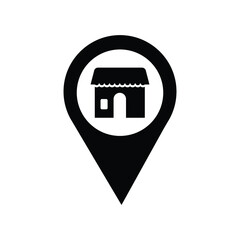 Navigation, store location icon. Black vector illustration.