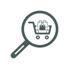 Product search, find item icon. Gray vector graphics.