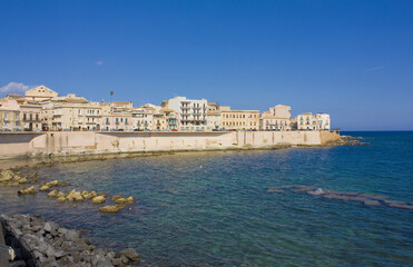 Coast of Ortigia island in Syracuse, Sicily, Italy