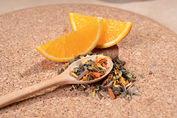 Orange leaf tea in a teaspoon