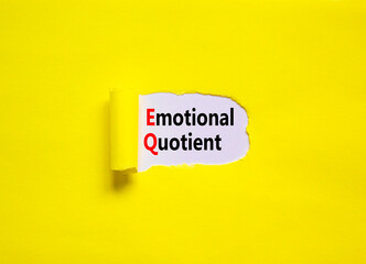 EQ emotional quotient symbol. Concept words EQ emotional quotient on yellow paper on a beautiful yellow table white background. Business EQ emotional quotient concept, copy space. - obrazy, fototapety, plakaty