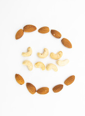 Almond isolated. Nuts on white background. Collection. Clipping path included. Full depth of field.