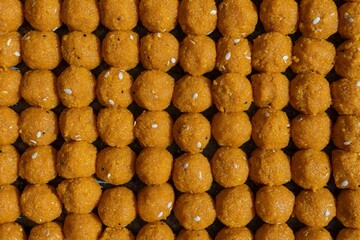 Indian sweet dessert balls, close up, Jaipur, India