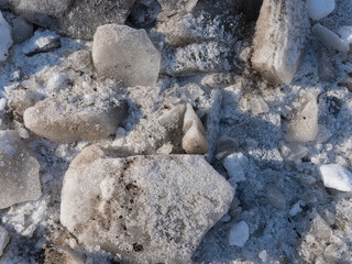 Spring ice and snow. close-up. Concept Danger, Slippery