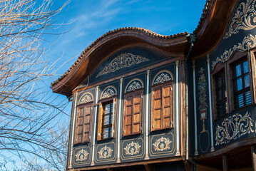 Fototapeta na wymiar Old bulgarian traditional house closeup in sunny day