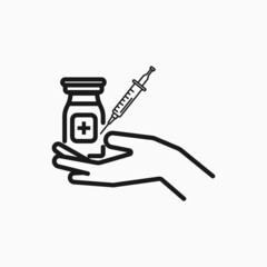 Vaccine and syringe line icon coronavirus. Corona virus symbol. Linear style coronavirus vaccine icon. Symbol template for graphic and web design collection logo vector illustration