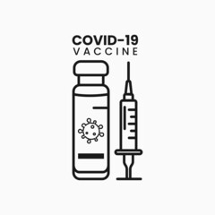 Vaccine and syringe line icon coronavirus. Corona virus symbol. Linear style coronavirus vaccine icon. Symbol template for graphic and web design collection logo vector illustration