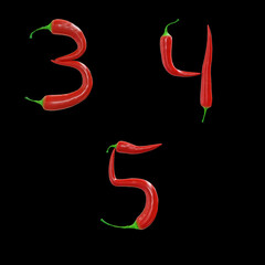 Red chilli pepper capital letters alphabet - digits 3-5