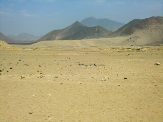 Deserted roads to the sacred city of Caral, the oldest civilization in America in Barranca - Peru.