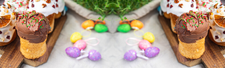 easter cake chocolate glaze brown easter holiday pastry kulich homemade treat meal food snack on the table copy space food background 