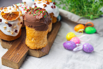easter cake chocolate glaze brown easter holiday pastry kulich homemade treat meal food snack on the table copy space food background 