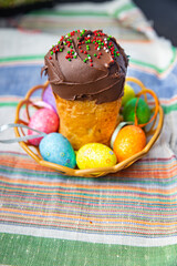 easter cake chocolate glaze brown easter holiday pastry kulich homemade treat meal food snack on the table copy space food background 