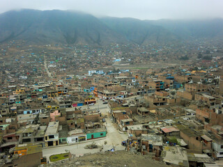 A town between hills. Human settlement of low economic resources in Lima - Comas - Peru.
