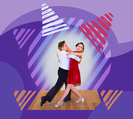 The young boy and girl posing at dance studio