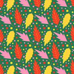 Fototapeta na wymiar Bright pattern of leaves. Texture in doodle style. Print for printing and decoration.