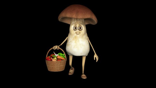 3d Character Mushroom Vegetables Looped Alpha Channel