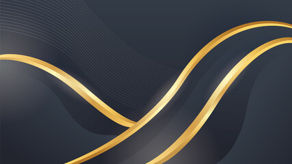 Abstract black and gold waved shapes background