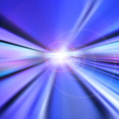 Square  blue background tunnel light with flare 