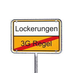 3d Illustation - Ortsschild - Ortstafel - 3G Regel - Lockerungen - Freisteller - Freigestellt