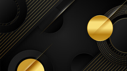 Abstract luxury black and gold background with circles and waves