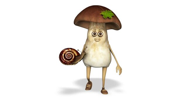 3d Character Mushroom Snail Looped White Background