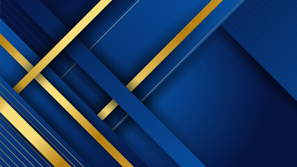 Abstract luxury dark blue background with golden lines