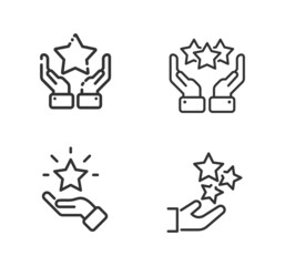 Stars in hand vector line icon set