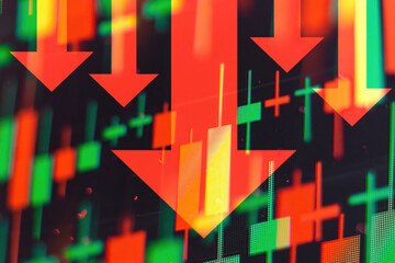 Decreasing red arrows showing the deterioration of the economy or the fall of stocks on the stock exchange. 