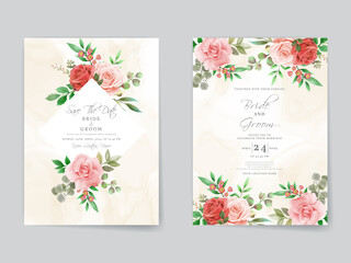 Romantic red roses wedding invitation card template