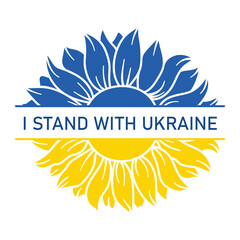 Sunflower flower in the blue and yellow colors of the flag of Ukraine with the text 