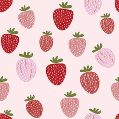 Seamless pattern hand drawn strawberry fruit red and light pink Vector illustration,Design for fashion , fabric, textile, wallpaper