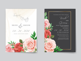 Romantic red roses wedding invitation card template