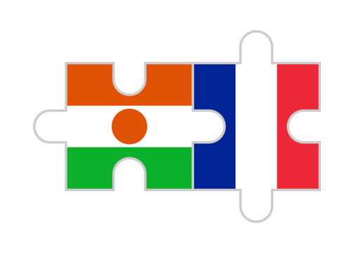 puzzle pieces of niger and france flags. vector illustration isolated on white background