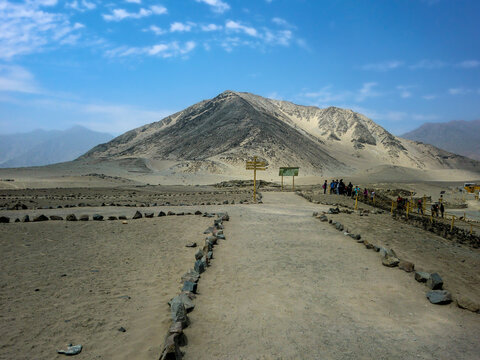 Deserted roads to the sacred city of Caral, the oldest civilization in America in Barranca - Peru.
