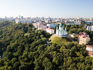 Aerial top view to St Andrew Church in Kiev
