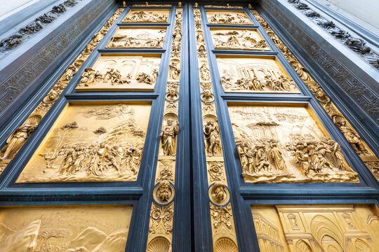 Florence Gate of Paradise: main old door of the Baptistry of Florence - Battistero di San Giovanni - located in front of the Cathedral