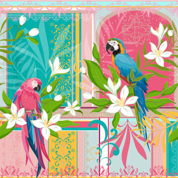 Colorful tropical vector seamless pattern. Surface pattern for fashionable fabric and wallpaper. 