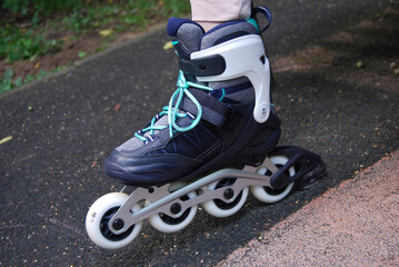 Roller skating. Protection from falls on elbows and knees. Safety. Puts protection on the elbows....