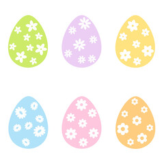 easter eggs colored with white flowers set