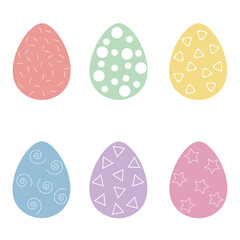 set of easter colored eggs with drawings
