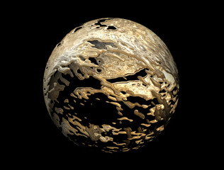 Esferas doradas con textura y relieve sobre fondo negro