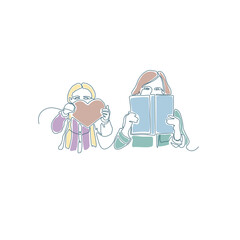 woman reading and girl holding heart