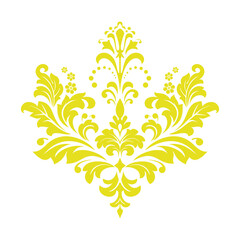 Damask graphic ornament. Floral design element. Yellow and white vector pattern